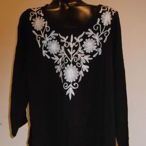 NWT Sacred Threads Black Rayon Embroidery Top